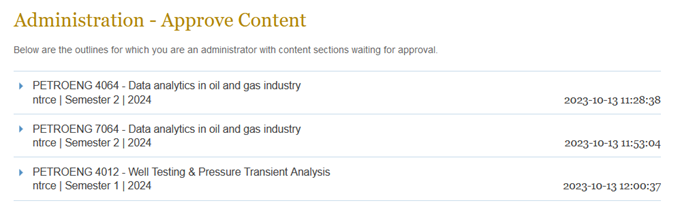 The list of Course Outlines to be reviewed