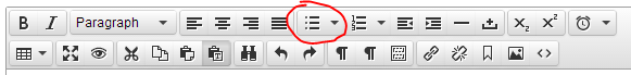 Where to find the bullet list icon in the toolbar