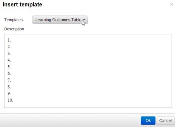 How to insert a Learning Outcomes Table in Course Outlines