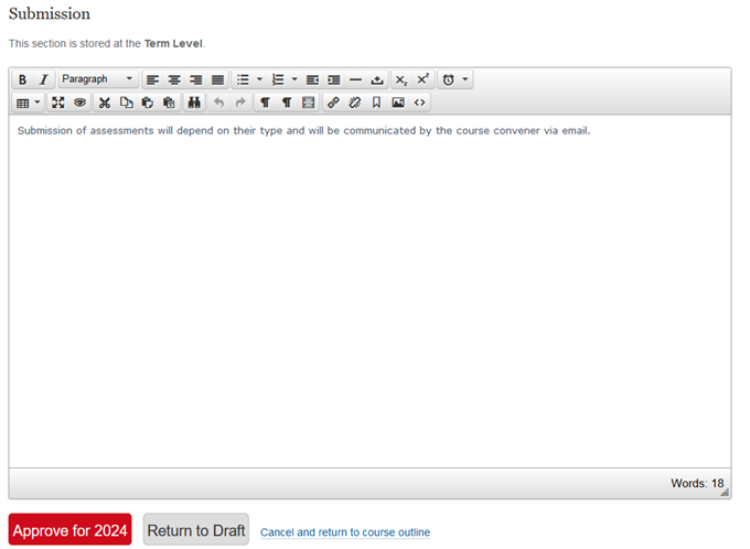 The editing window in Course Outlines at the Term Level