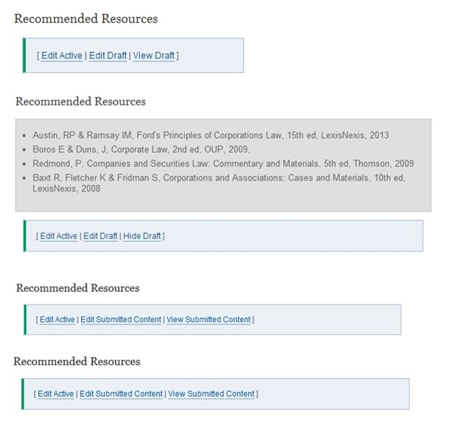 The view/edit links that appear once you save or submit updates