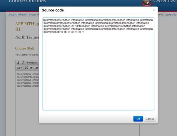 What the source code editor looks like in Course Outlines