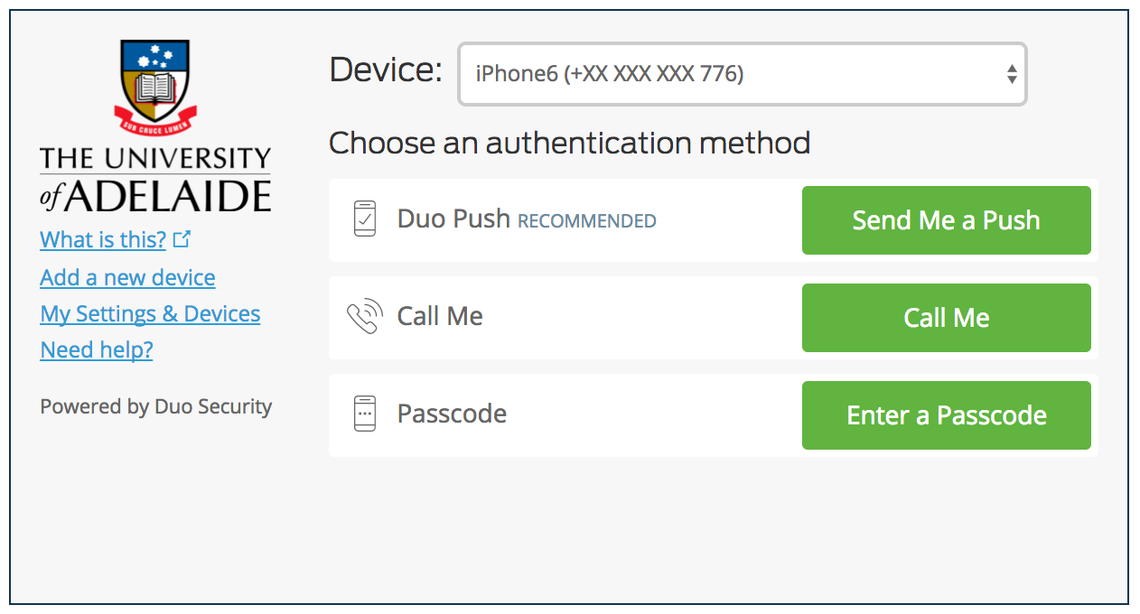 After entering your University ID and password you will be directed to choose a second authentication method