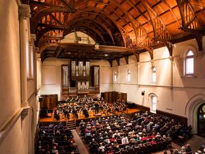 Elderhall during a concert: showcasing both music and architecture. Concerts can be viewed from the balcony which is a magnificent vantage point.