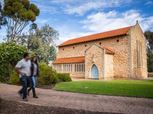 The non-denominational Memorial Chapel was constructed in 1955 to commemorate students who served and died on active duty in the Boer War and two World Wars.